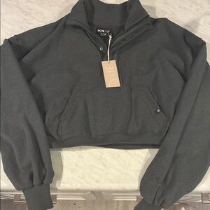 POPFLEX NWT Gray OOEY GOOEY Half Zip Cropped Sweatshirt S/M